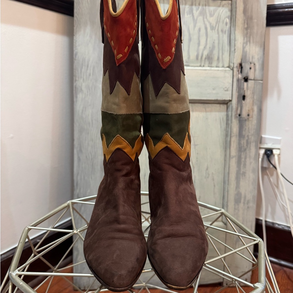 Roberto Suede Patchwork High Boots | Size 8.0 western vintage boho - Picture 2 of 11